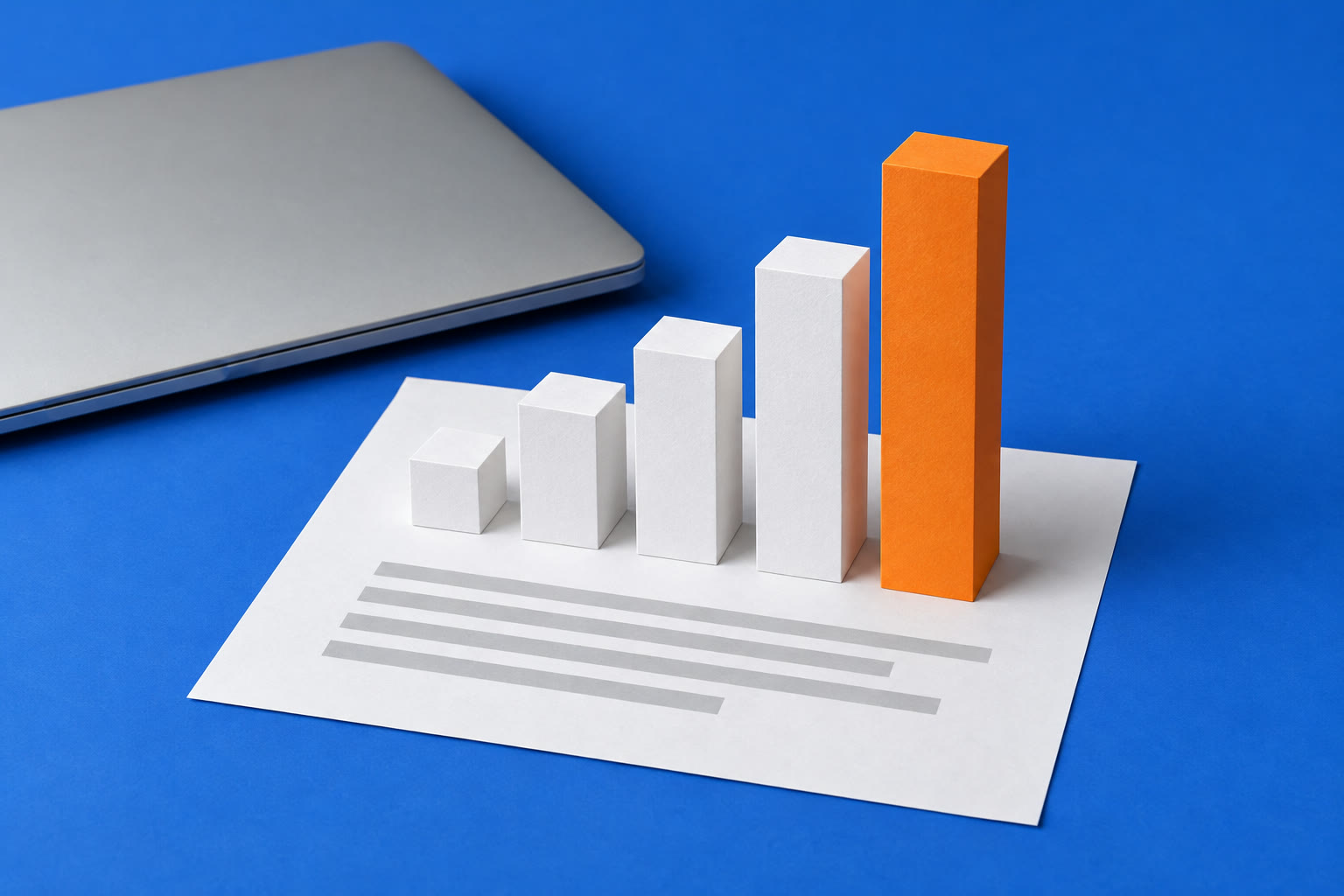 A paper bar chart on a resume page. The tallest bar is orange.