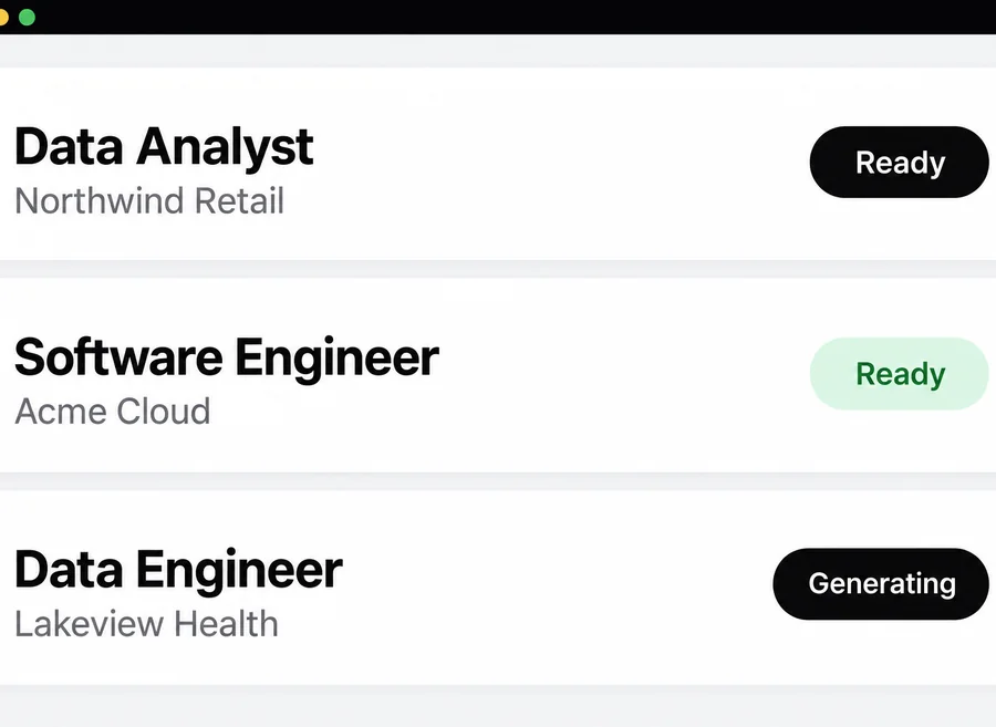 Three generated resumes, one per job